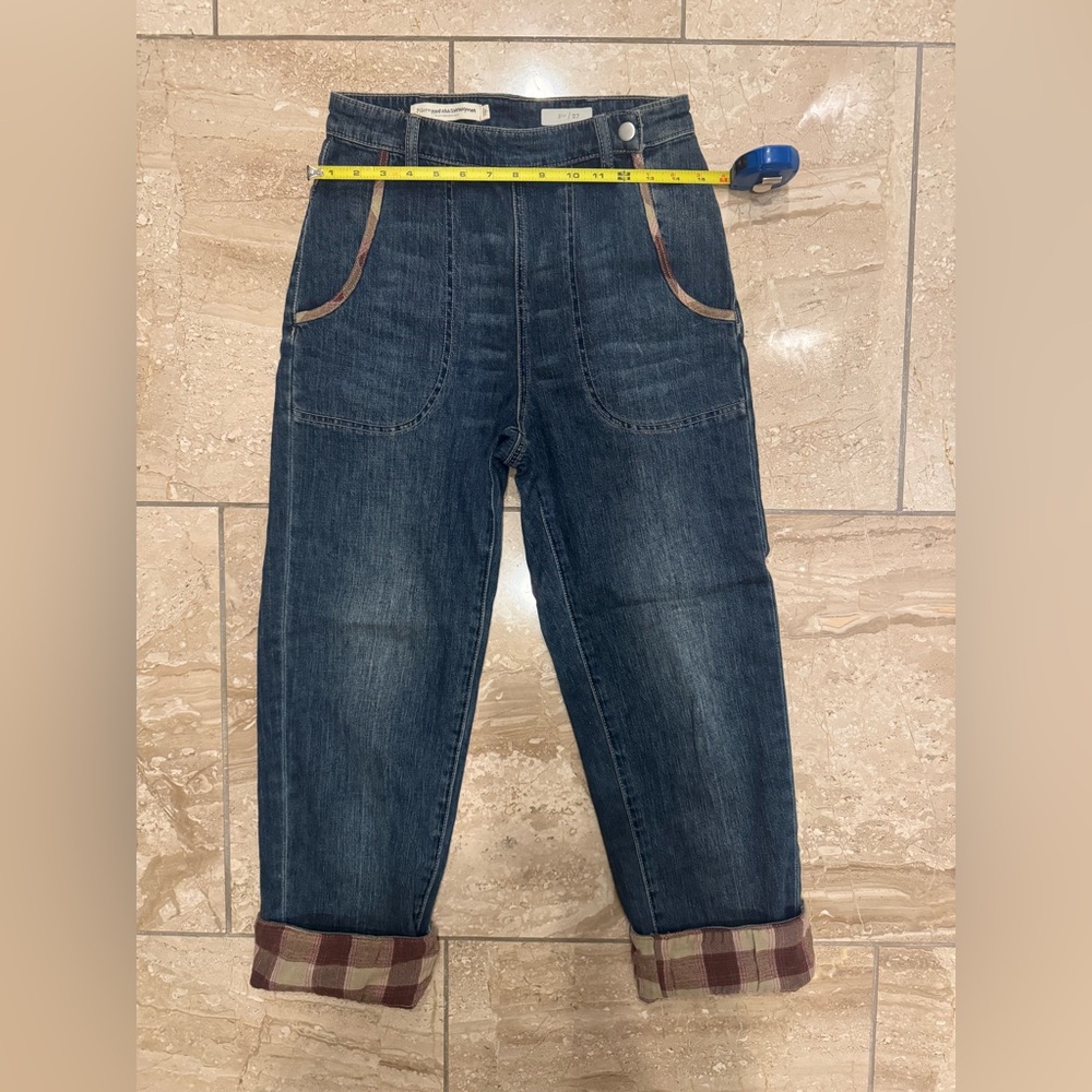 NWOT Anthropologie Pilcro Hi-Rise Plaid Trimmed Cropped Boyfriend Jeans - Picture 6 of 14